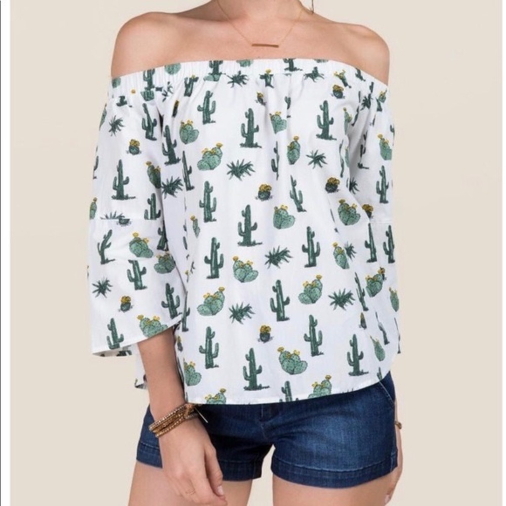 Bell sleeve off the shoulder cactus top